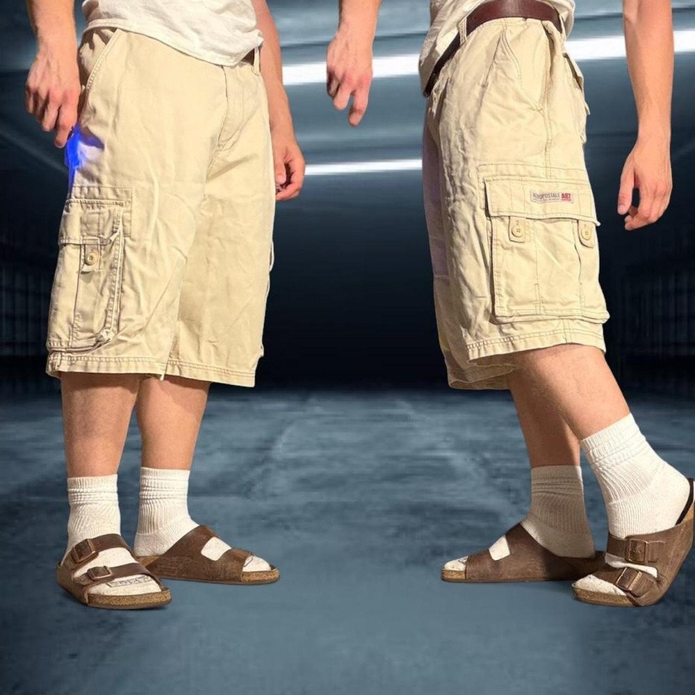 Aeropostale A87 Khaki Cargo Shorts Beige Utility Y2K Military Tactical Size 38